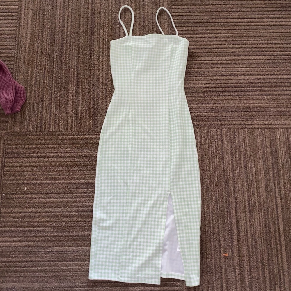 Long green spaghetti strap dress
